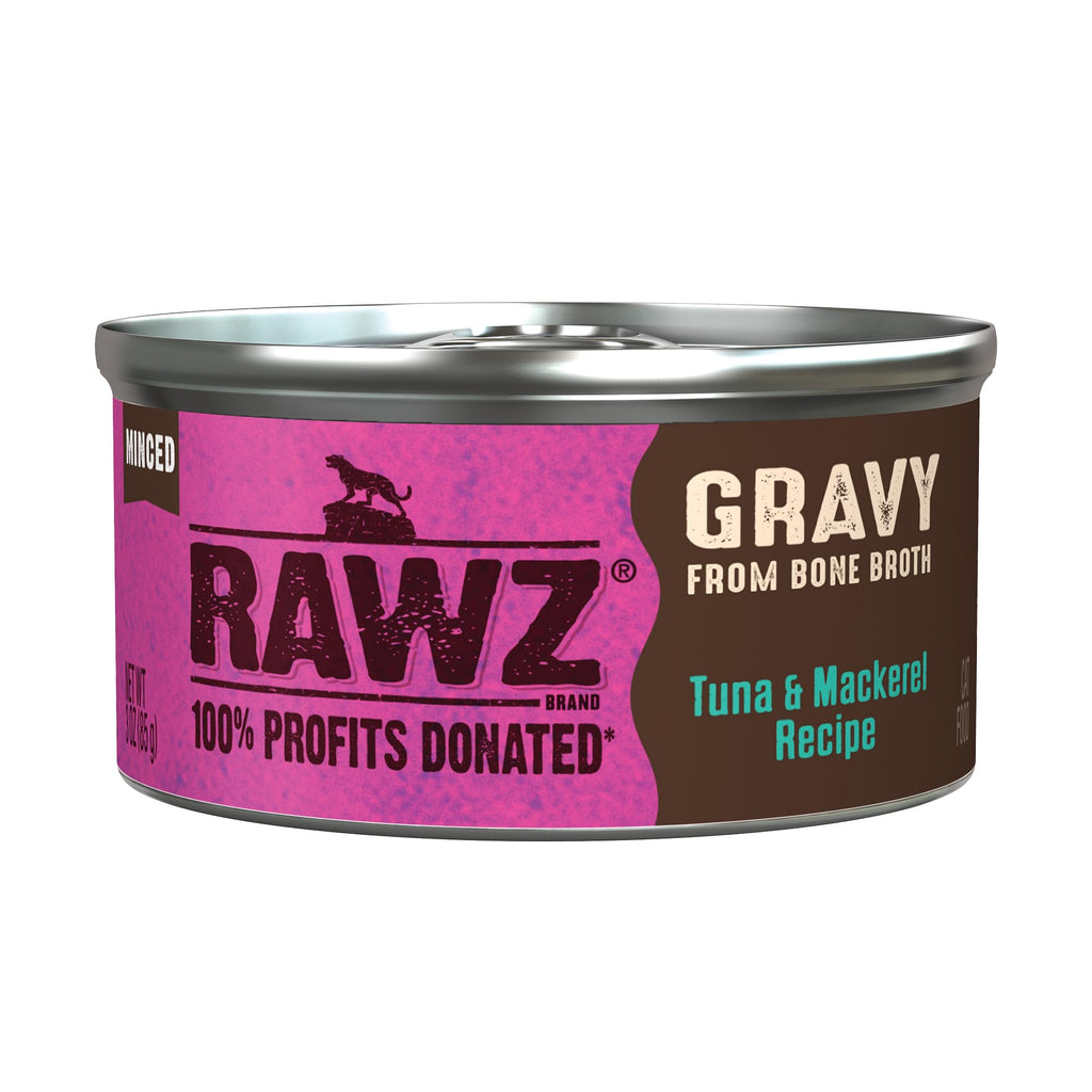 Minced Canned Cat Food in Gravy with Bone Broth, Tuna & Mackerel, 3 Ounce Cans, Pack of 18 J419959