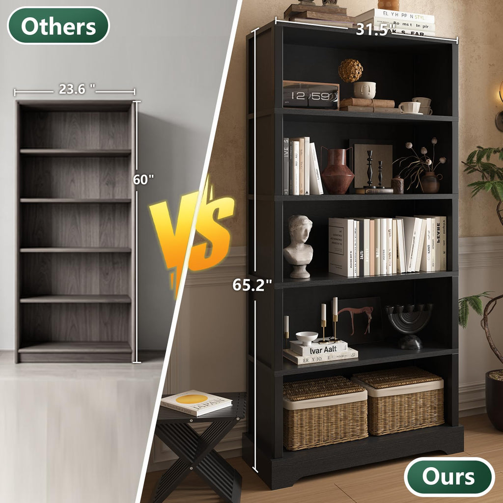 5 Tiers Wooden Bookshelf, 65.2" Tall 31.5" Wide Black H763347