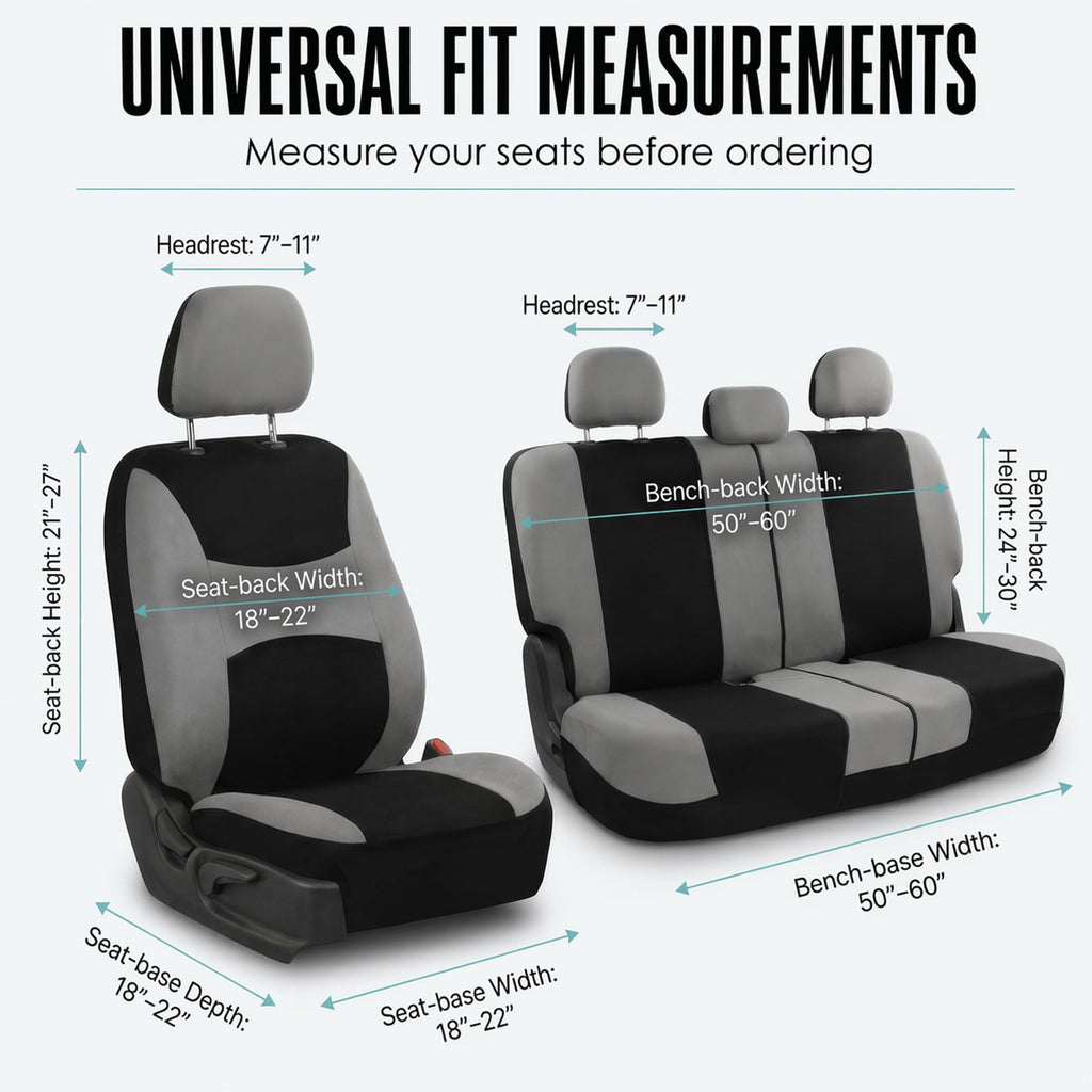 Gray Black Universal Fit Automotive Seat Covers Combo Set with Steering Wheel Cover and Seat Belt Pad Y427129