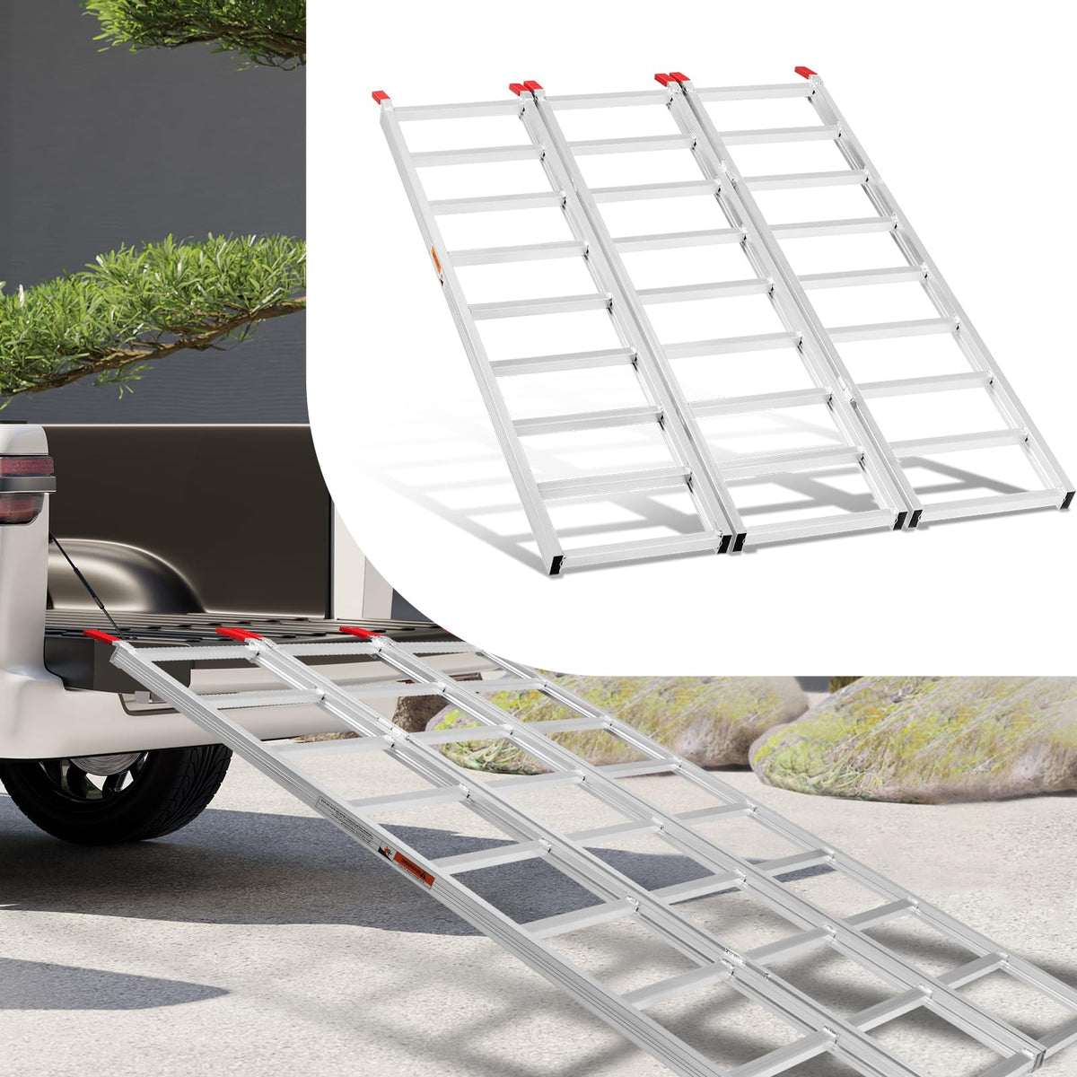 69" L x 50" W Tri-Fold Aluminum ATV Loading Ramp 1500lb Capacity Y589