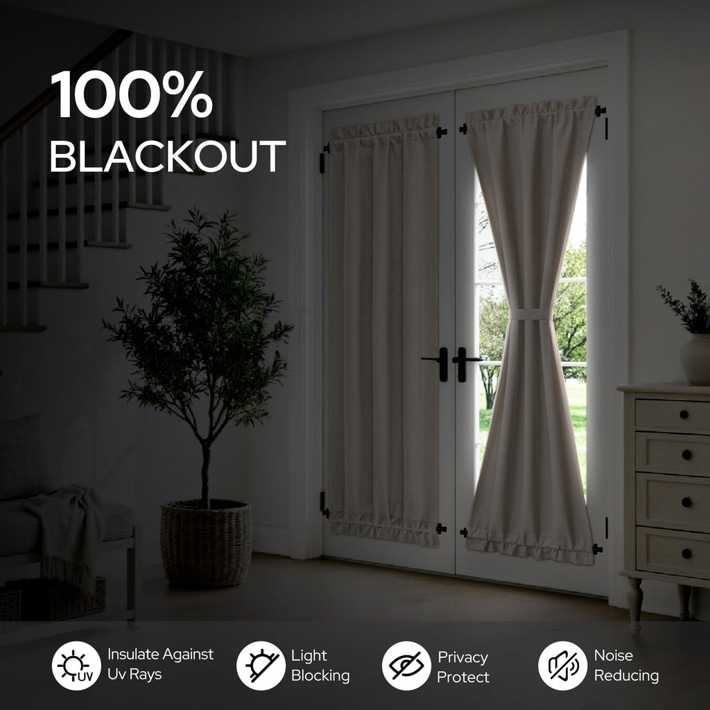 100% Blackout Linen Door Curtains 26x72 Inch H9314
