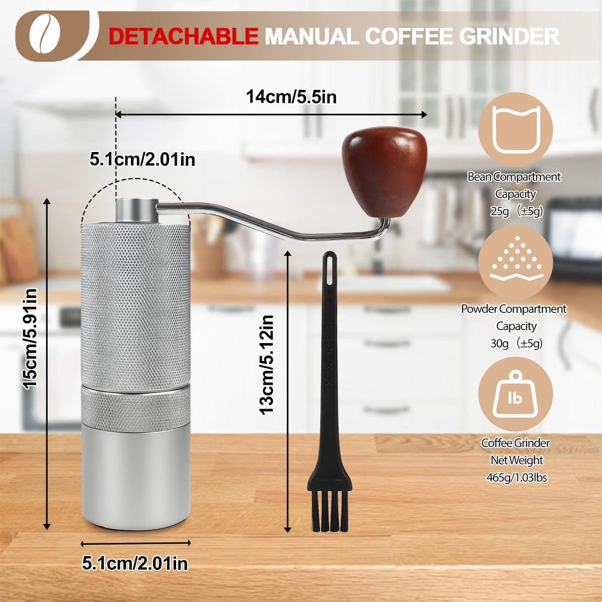 Manual Coffee Grinder with 25 Level Stainless Steel Conical Burr C98107