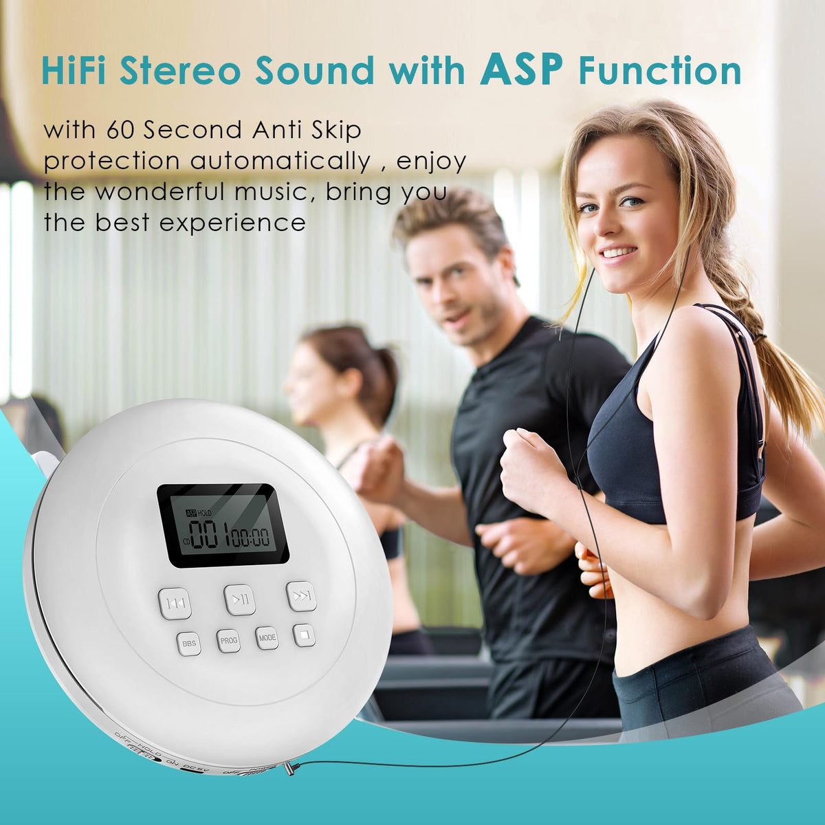 Portable CD Player with Headphones Jack USB AUX LCD Display White I9626