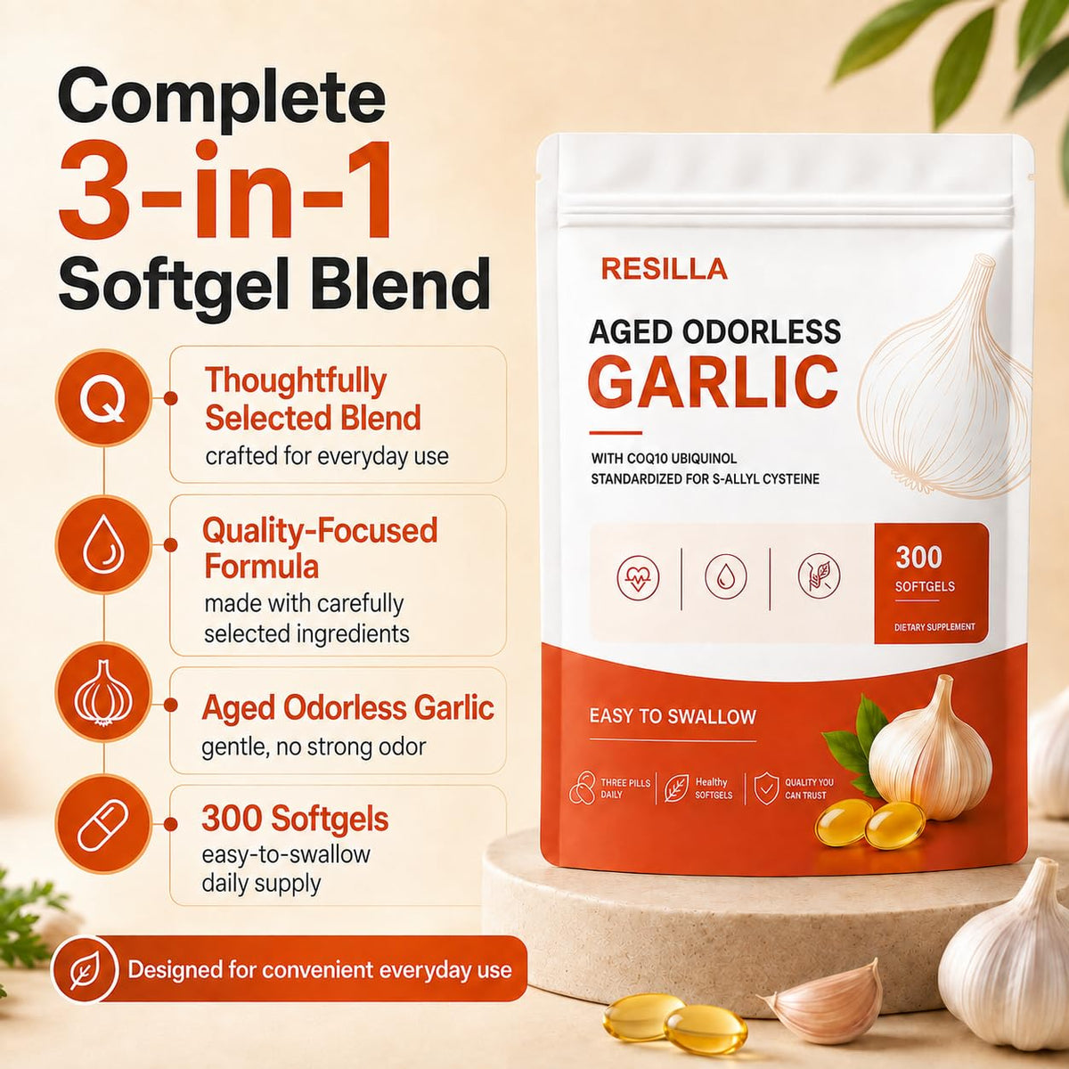 Odorless Aged Garlic Softgels, 300 Softgels H664205