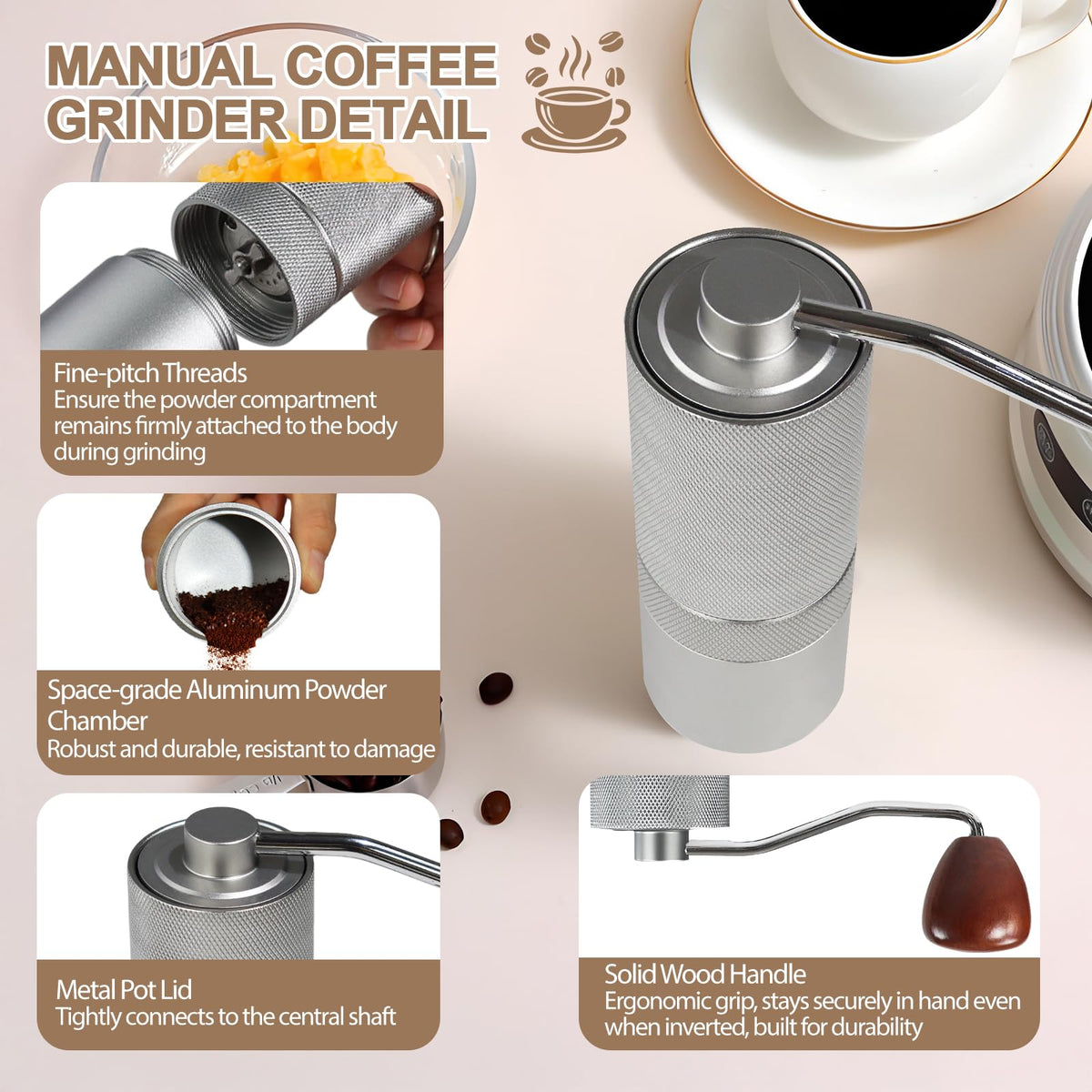 Manual Coffee Grinder with 25 Level Stainless Steel Conical Burr C98107