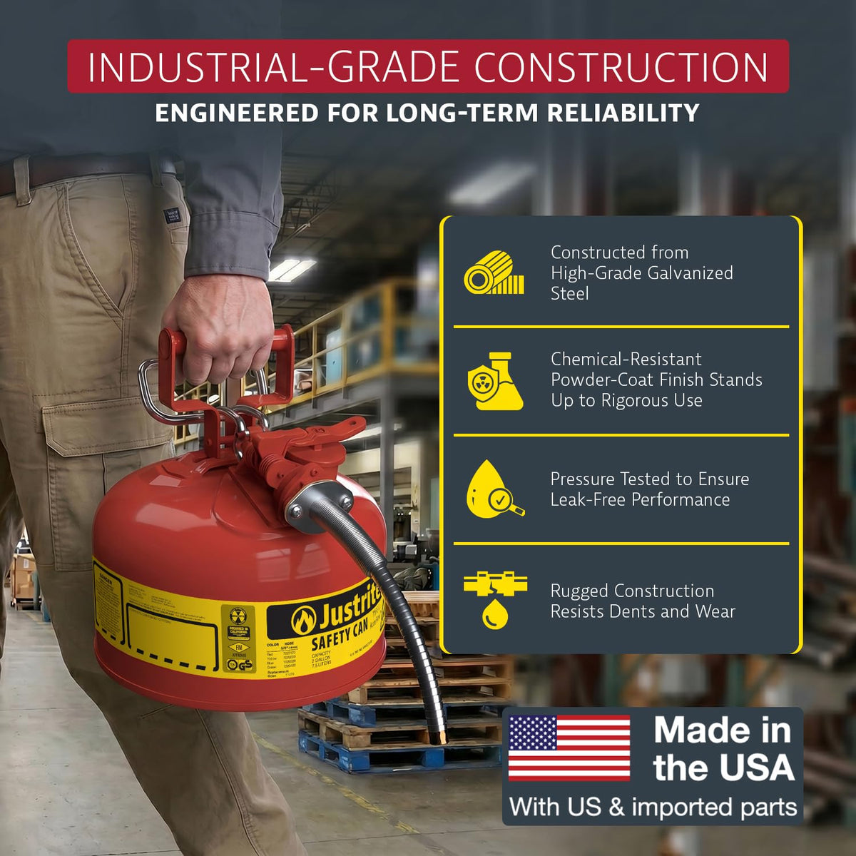 Red Galvanized Steel Gasoline Safety Can L1569