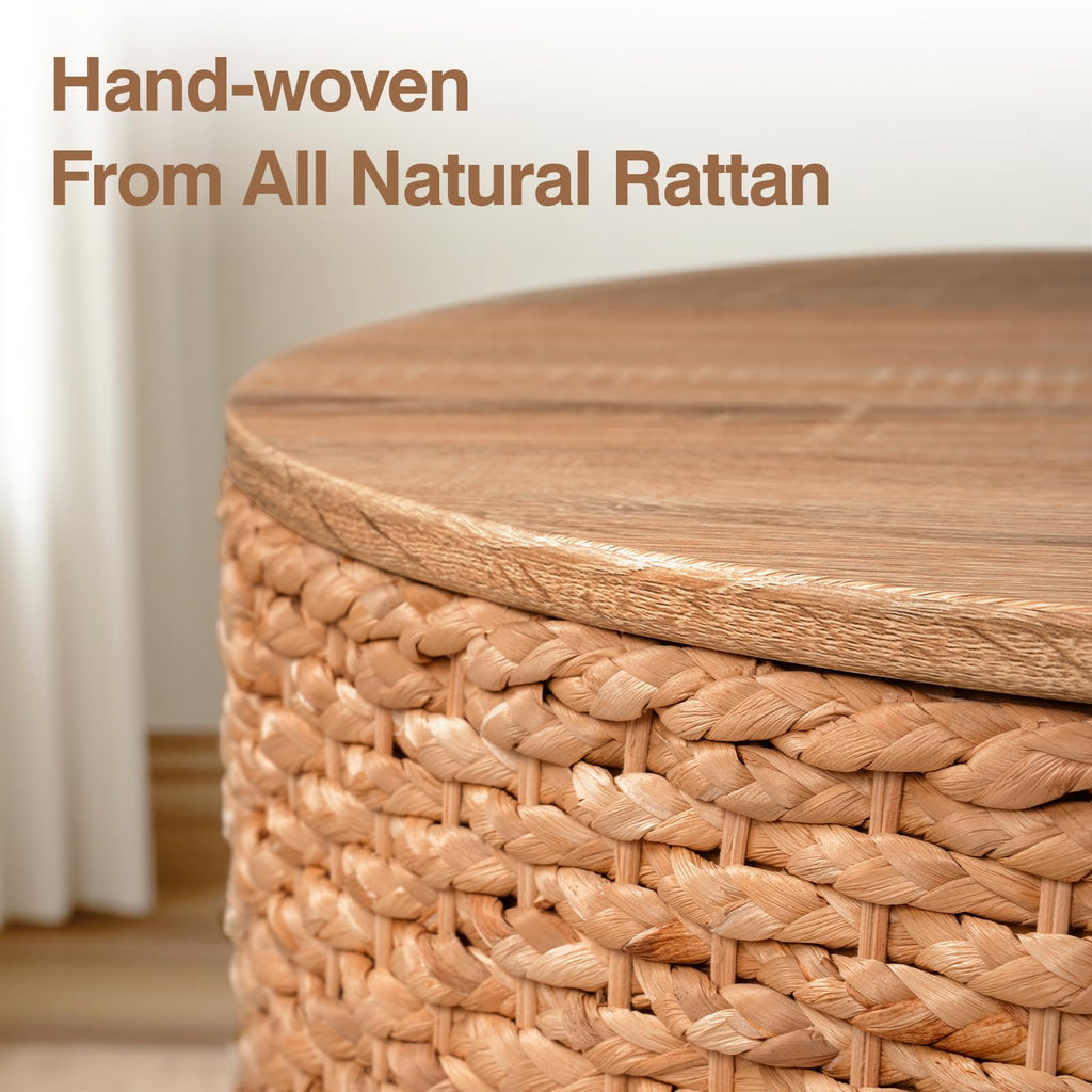 Round Nesting Coffee Table Set of 2 with Storage Wicker Rattan Wood Frame Q87929