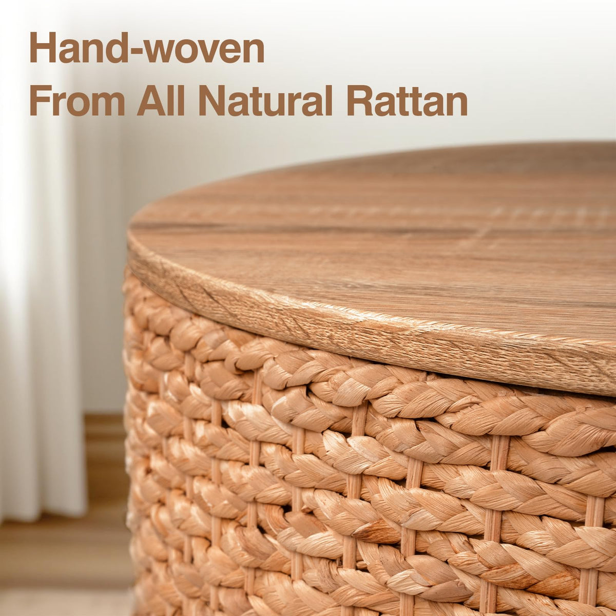 Round Nesting Coffee Table Set of 2 with Storage Wicker Rattan Wood Frame Q87929