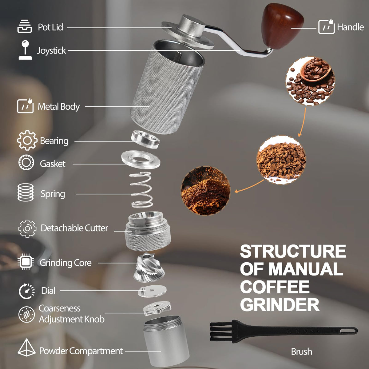 Manual Coffee Grinder with 25 Level Stainless Steel Conical Burr C98107