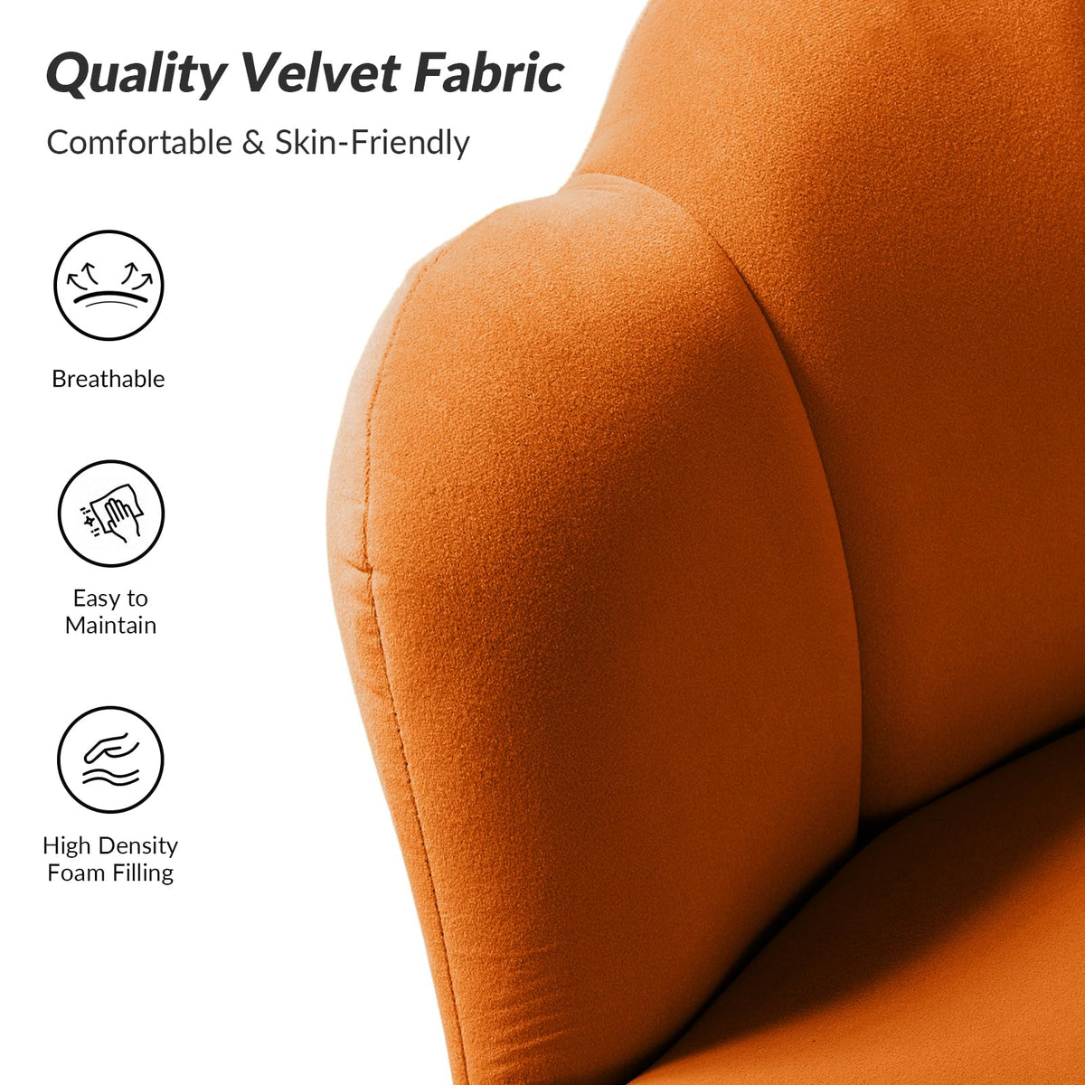 Orange Velvet Channel Tufted Accent Chair with Gold Legs X65779