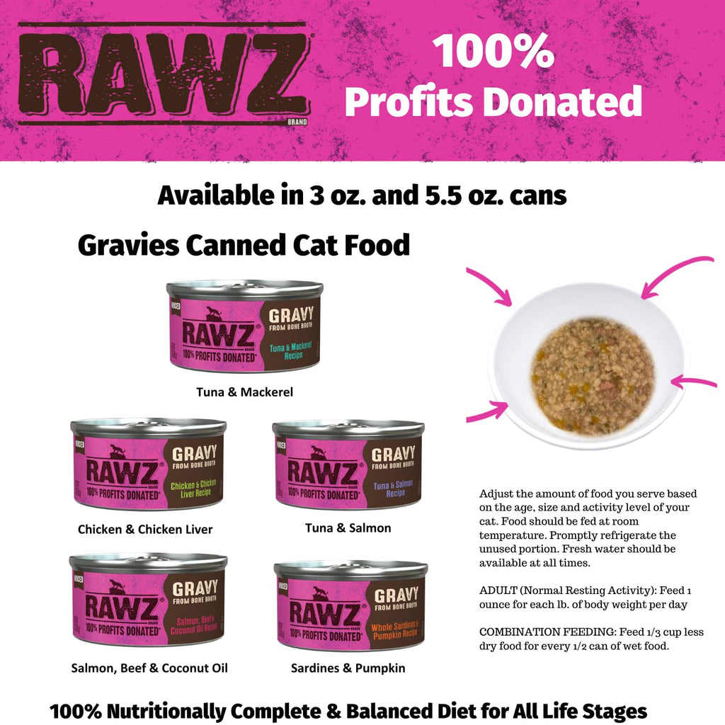 Minced Canned Cat Food in Gravy with Bone Broth, Tuna & Mackerel, 3 Ounce Cans, Pack of 18 J419959