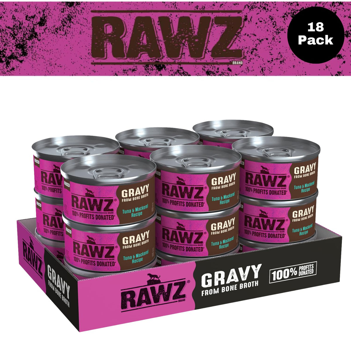 Minced Canned Cat Food in Gravy with Bone Broth, Tuna & Mackerel, 3 Ounce Cans, Pack of 18 J419959