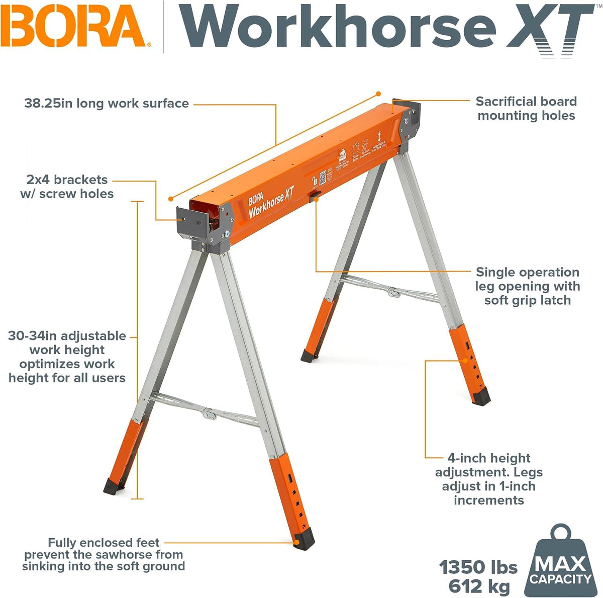 2 Pack Adjustable Folding Heavy Duty Sawhorse F8612