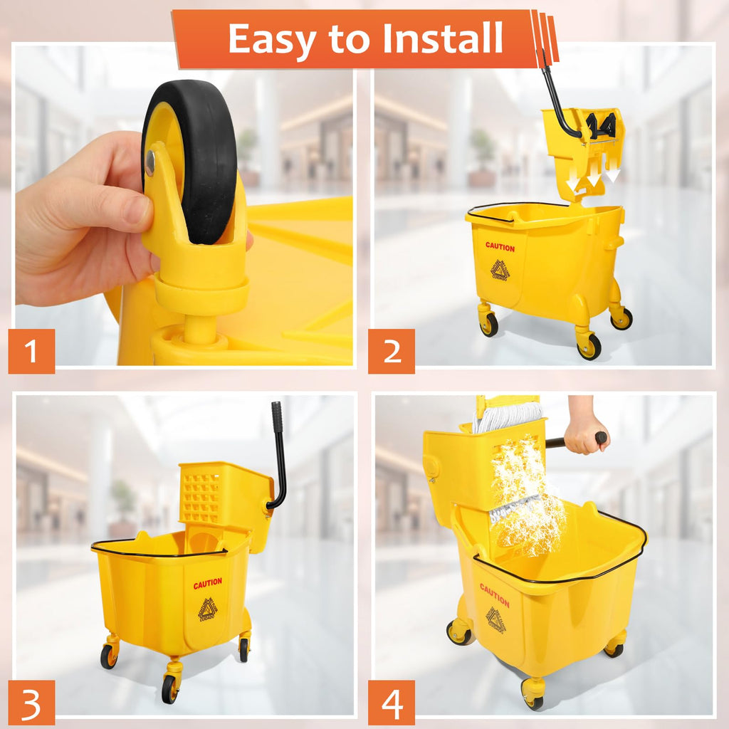 35 Qt Mop Bucket with Side Press Wringer on Wheels S915225
