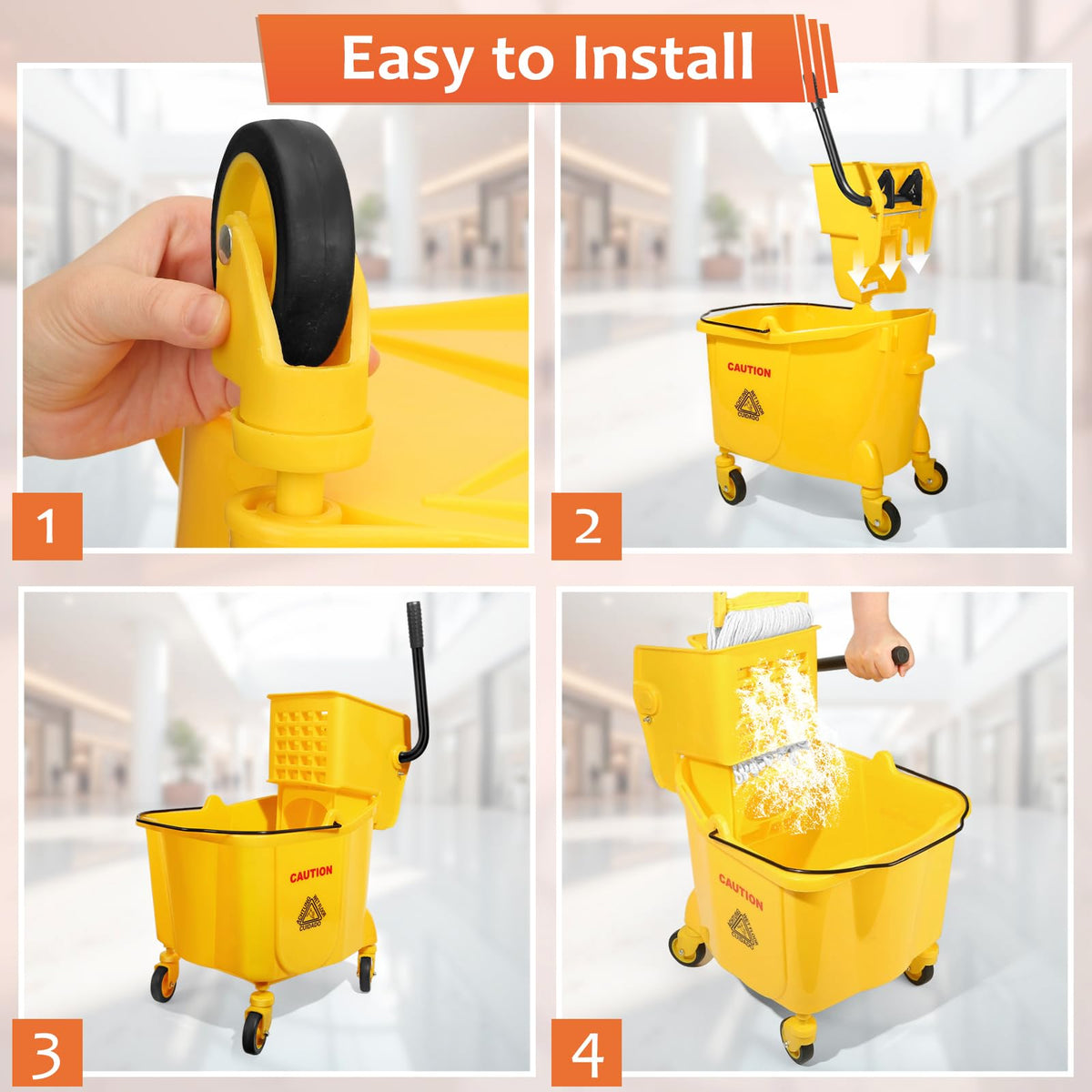 35 Qt Mop Bucket with Side Press Wringer on Wheels S915225