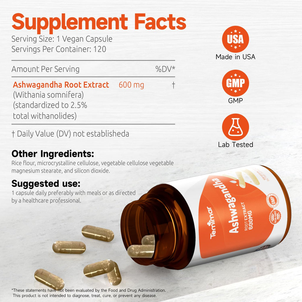 Ashwagandha Root Extract 600mg 120 Capsules M504066