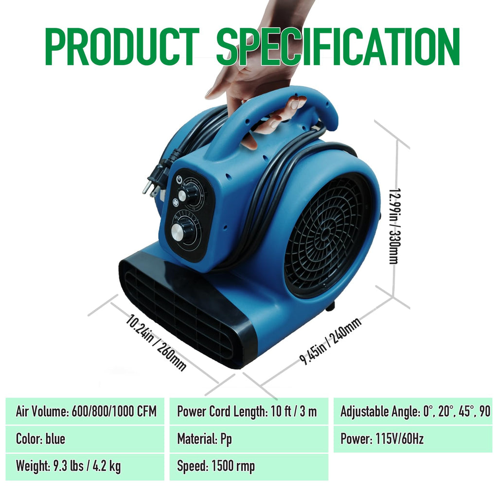 1/4 HP 1000 CFM Portable Floor Blower Fan T726