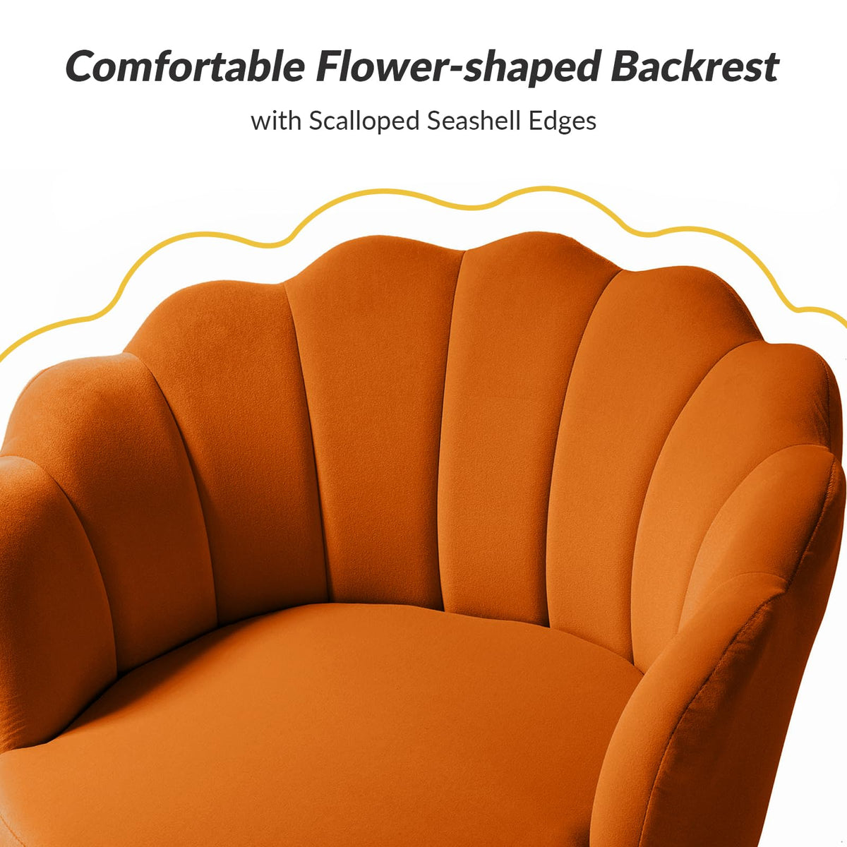 Orange Velvet Channel Tufted Accent Chair with Gold Legs X65779