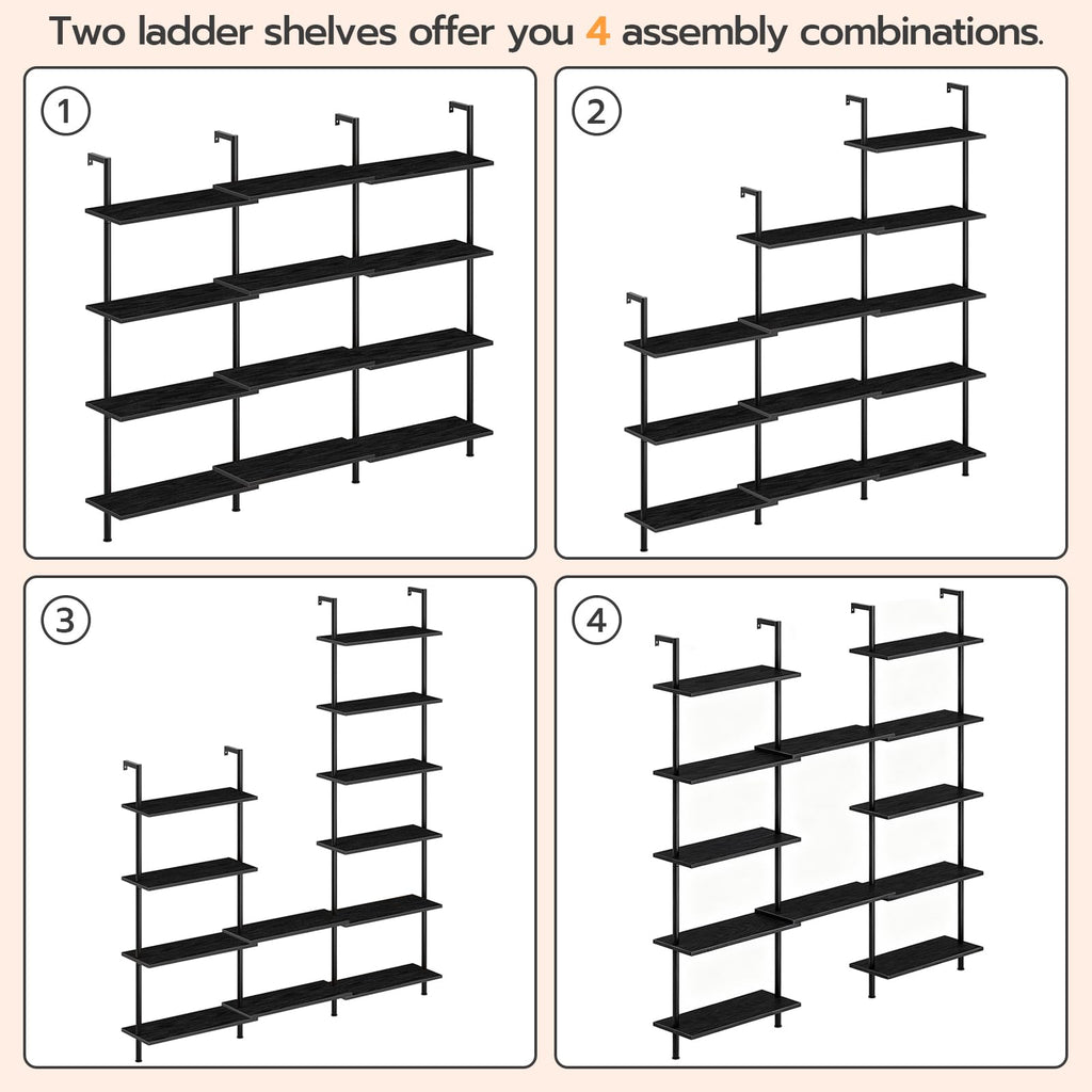 6-Tier Wall Mounted Wooden Ladder Shelf W404172