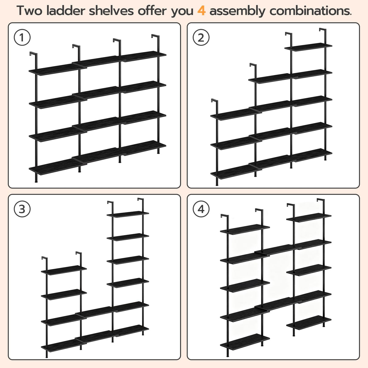 6-Tier Wall Mounted Wooden Ladder Shelf W404172