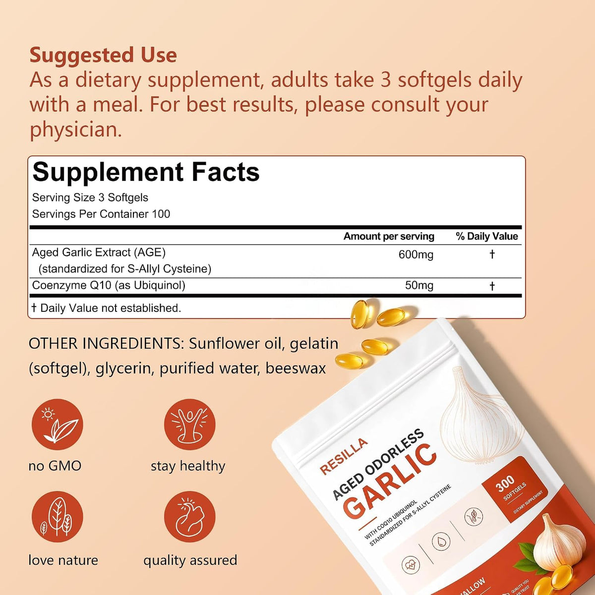 Odorless Aged Garlic Softgels, 300 Softgels H664205