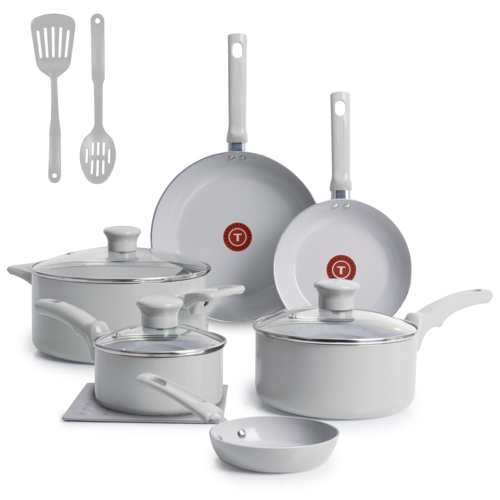 Ceramic Nonstick Pots and Pans Set, 12-Piece, Moon Grey E708048