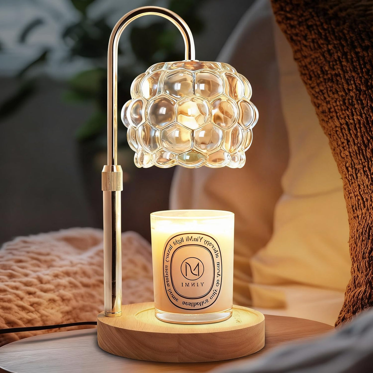 Candle Warmer Lamp with Timer Adjustable Height Dimmer Vintage Glass Y96815