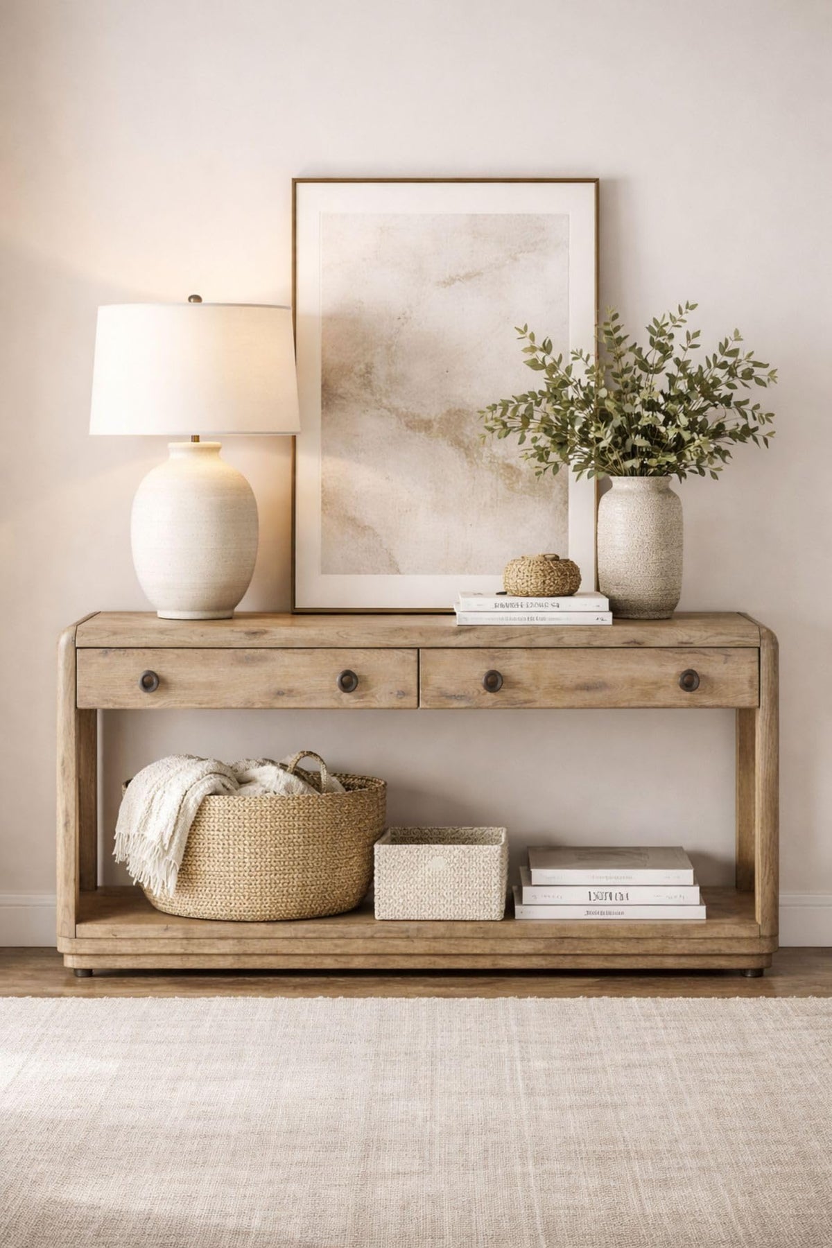 Oak Console Table with Drawers and Storage S138
