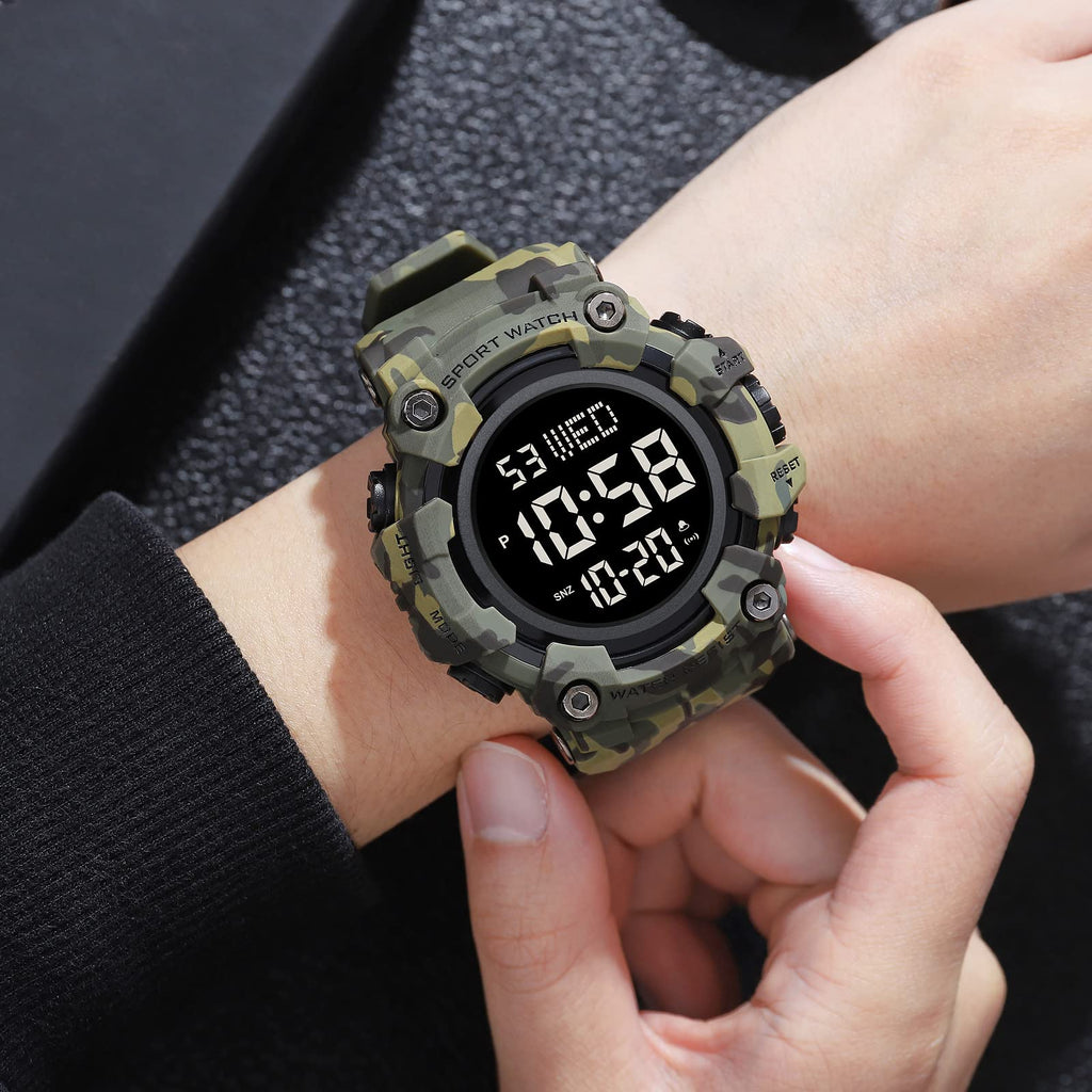 Men's Digital Military Sports Watch Large Face 50M Rubber LED U18606