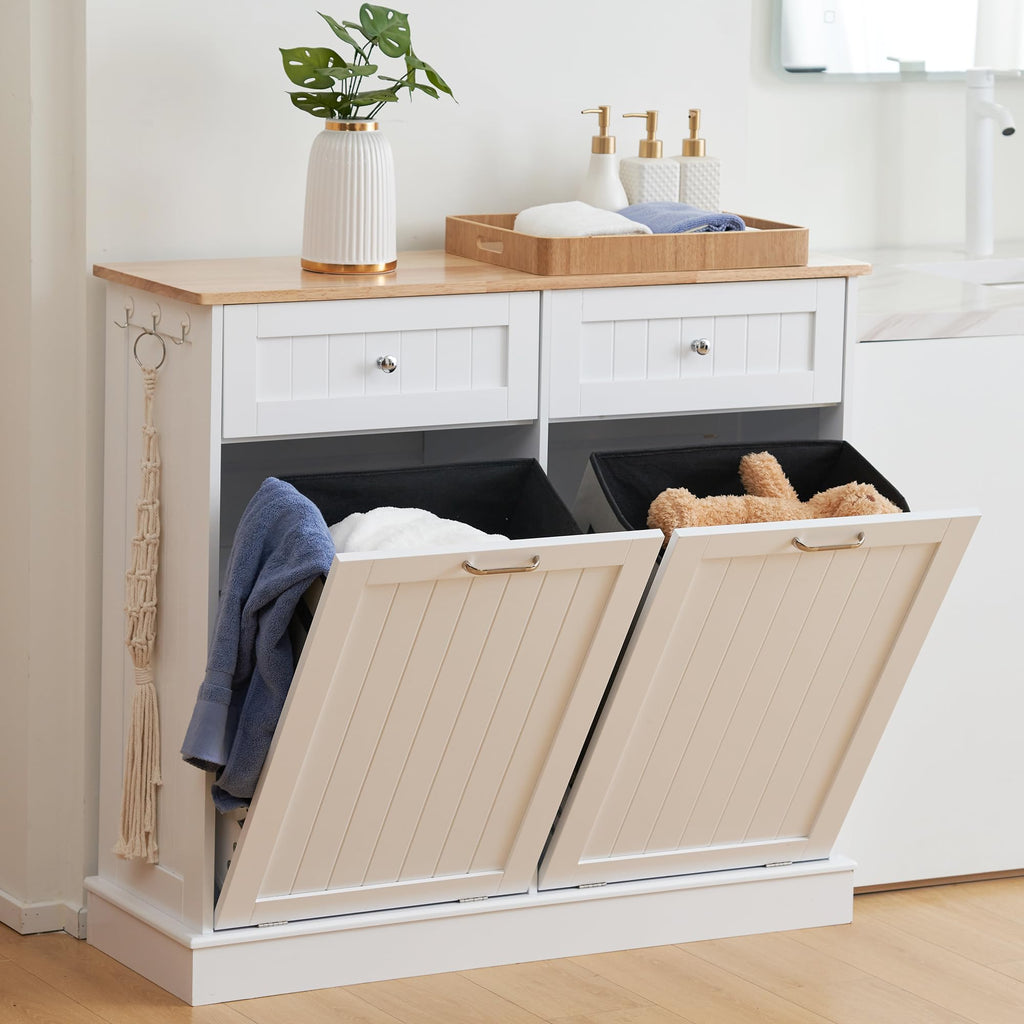 Double Tilt Out Trash Can Cabinet 2 X 13 Gallon with Storage U25559