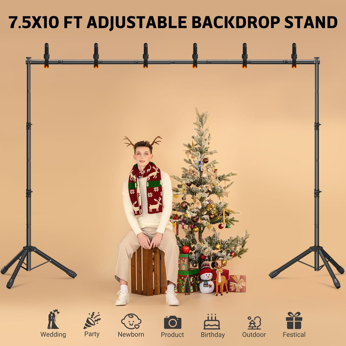 10x7.5 ft Adjustable T-Shape Backdrop Stand Kit D6174