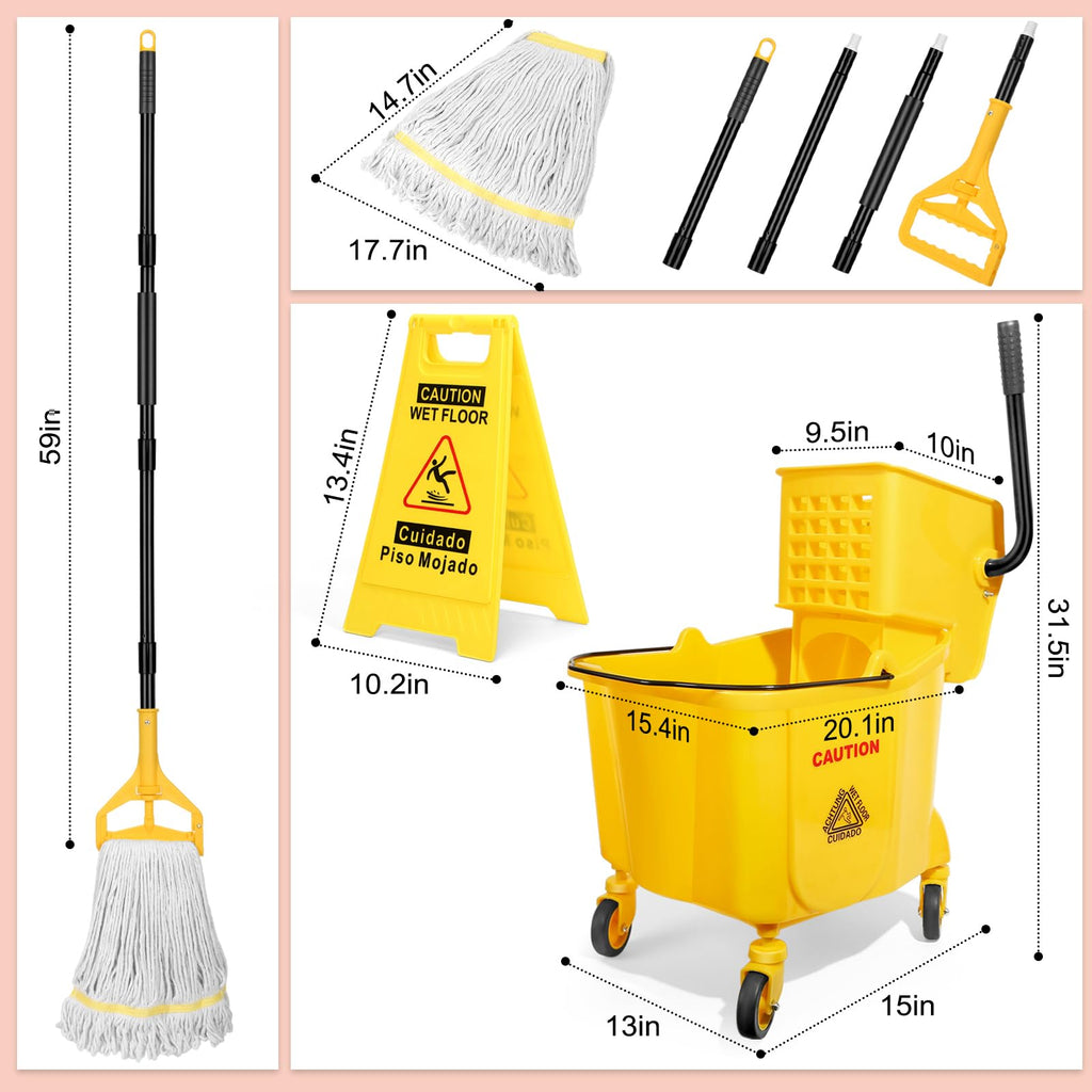 35 Qt Mop Bucket with Side Press Wringer on Wheels S915225