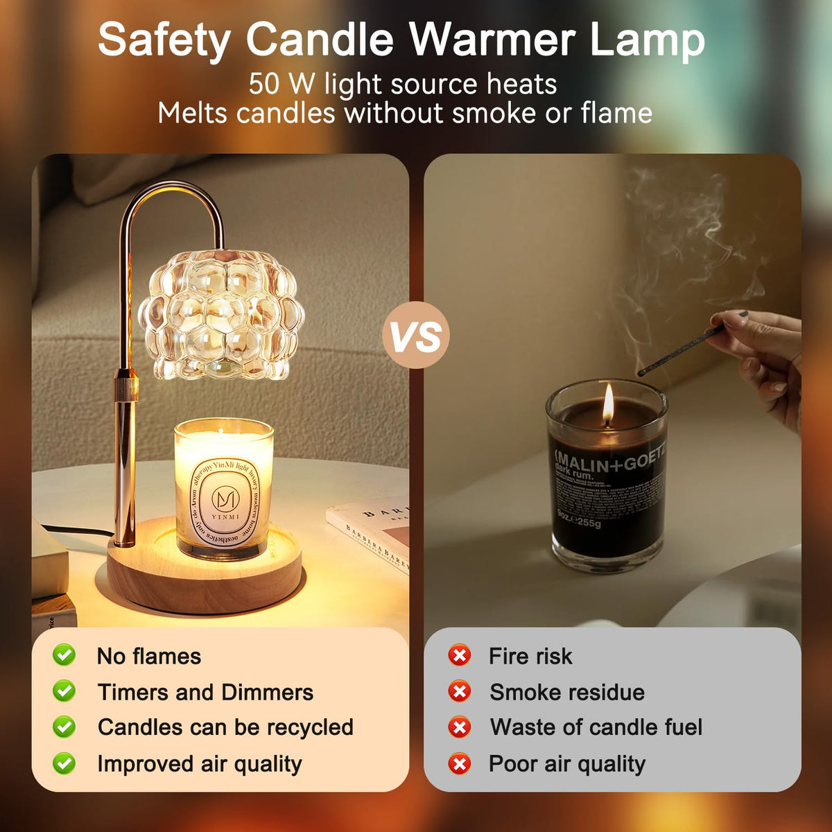 Candle Warmer Lamp with Timer Adjustable Height Dimmer Vintage Glass Y96815