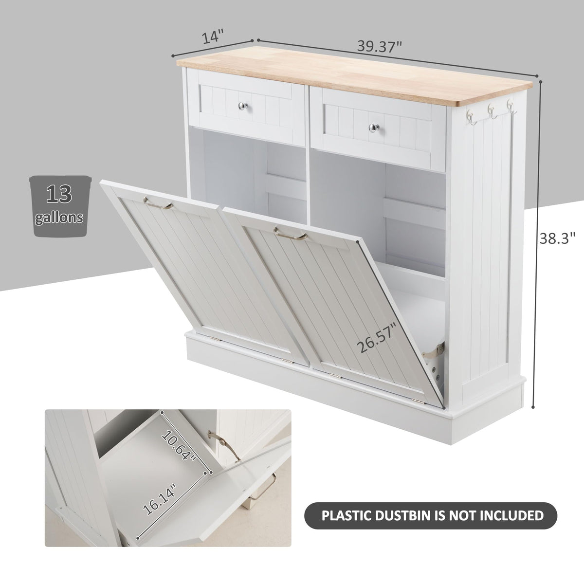 Double Tilt Out Trash Can Cabinet 2 X 13 Gallon with Storage U25559