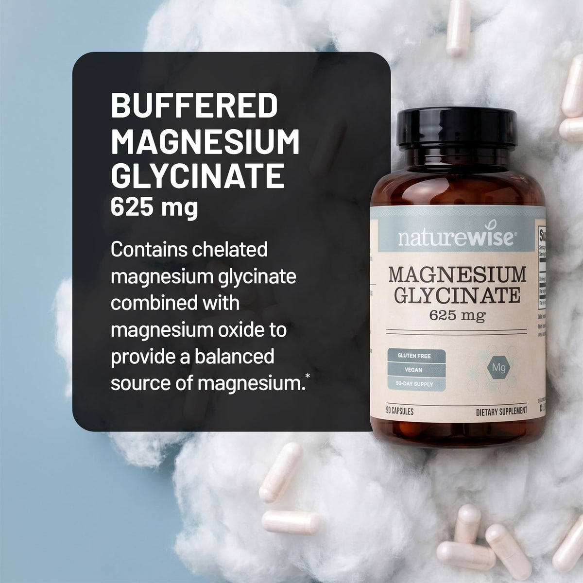 Magnesium Glycinate 625 mg Vegan 30 Capsules A76487