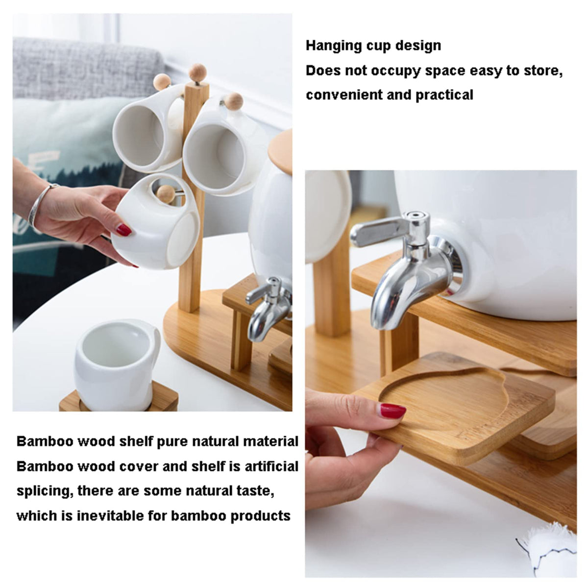 Porcelain Ceramic Crock Water Dispenser with 4 Mugs S582