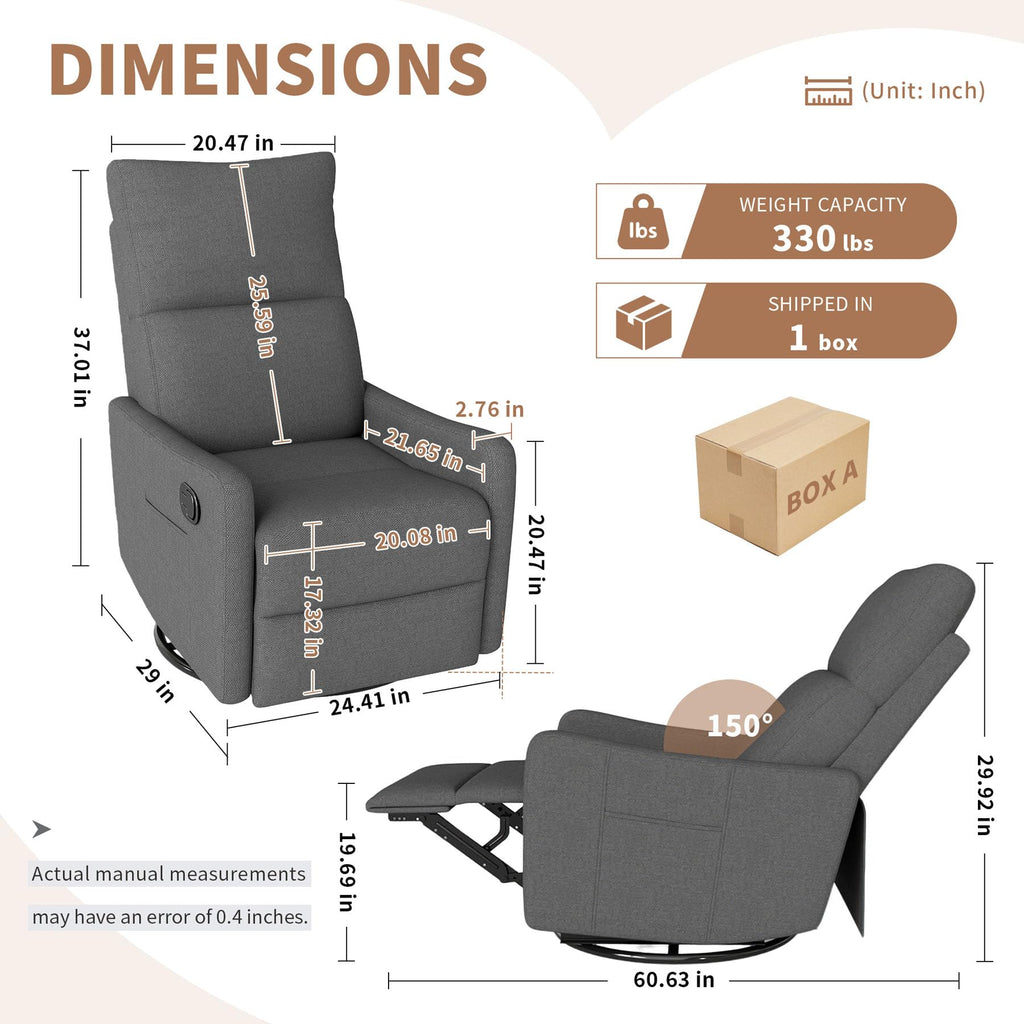 Gray Swivel Rocker Recliner Chair O2742