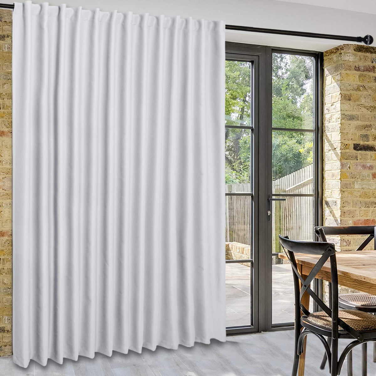 Extra Wide Blackout Thermal Curtain Panel with Back Tab & Rod Pocket, 100 x 84 Inches, Greyish White G49818