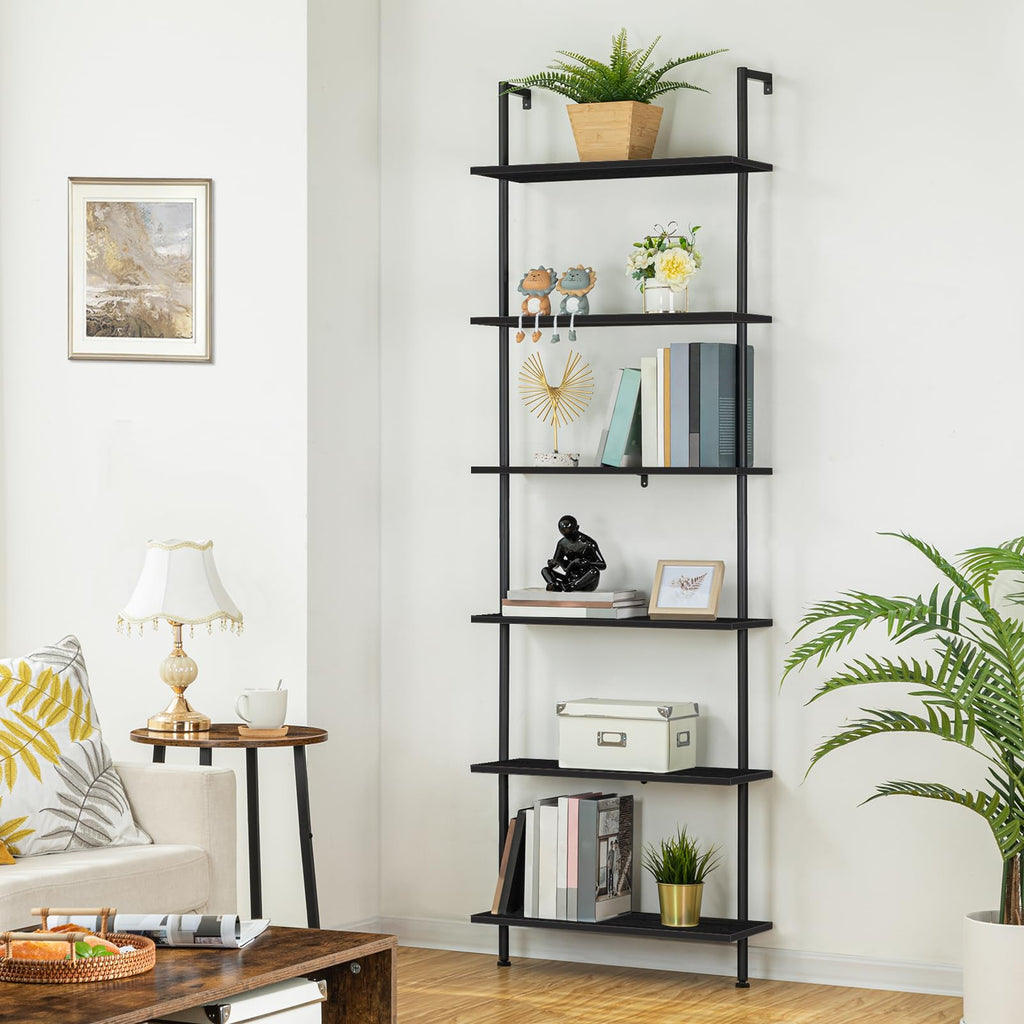 6-Tier Wall Mounted Wooden Ladder Shelf W404172