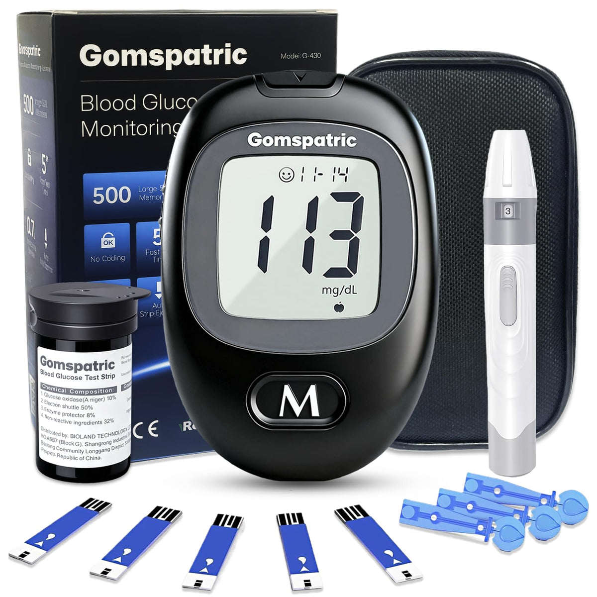 Blood Glucose Monitor Kit with 50 Test Strips and 50 Lancets I761