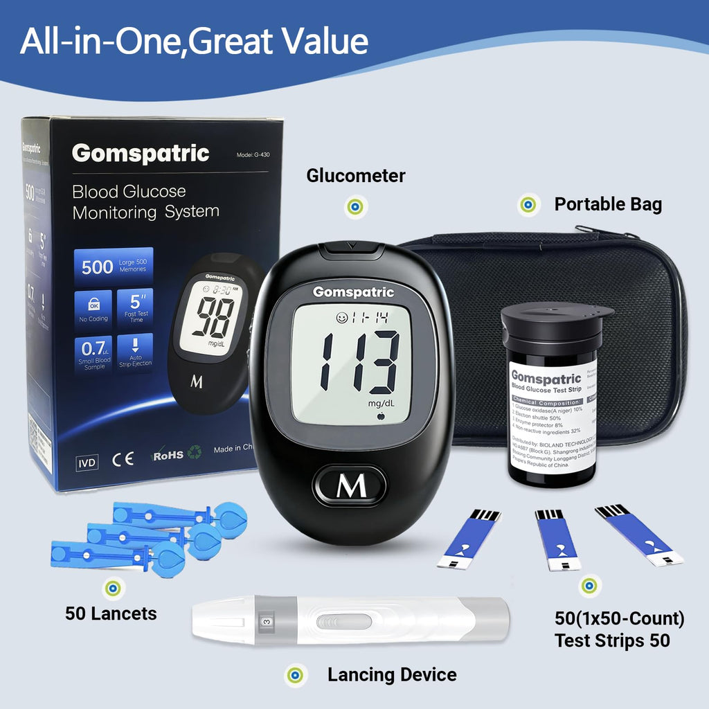Blood Glucose Monitor Kit with 50 Test Strips and 50 Lancets I761