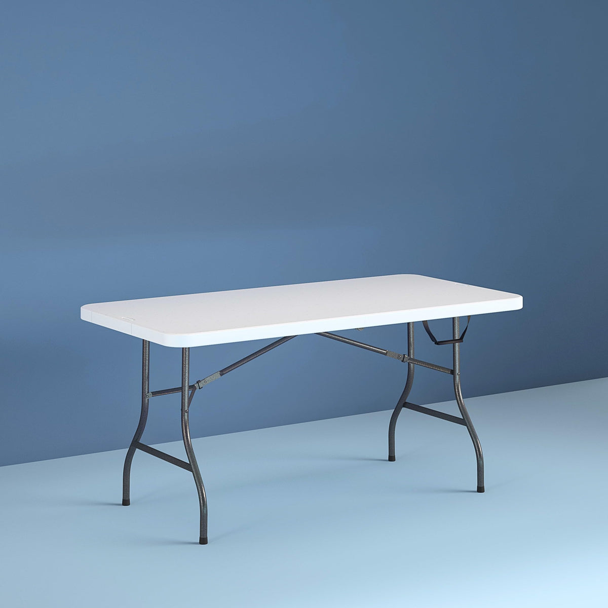 6 Foot Fold-in-Half Folding Table White Speckle HDPE Top D990