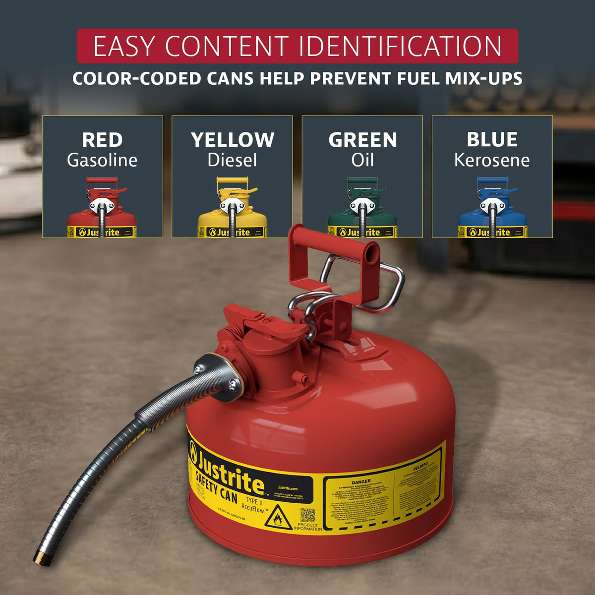 Red Galvanized Steel Gasoline Safety Can L1569