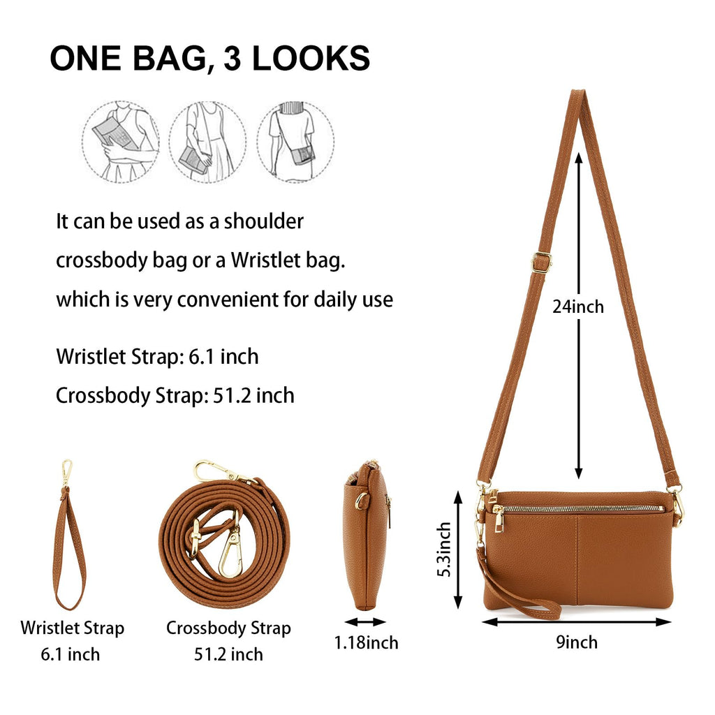 Small Triple Zip Crossbody Bag Vegan Leather Wristlet Clutch F869997