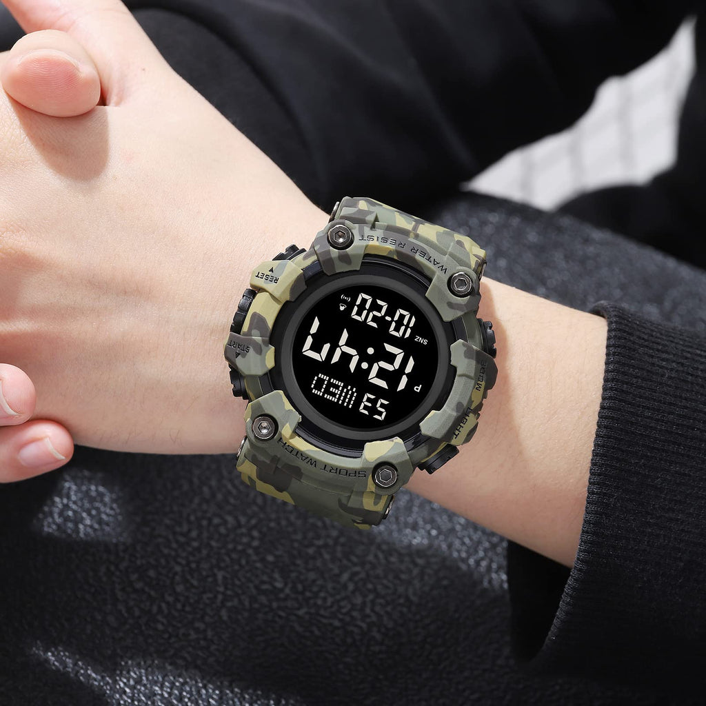 Men's Digital Military Sports Watch Large Face 50M Rubber LED U18606