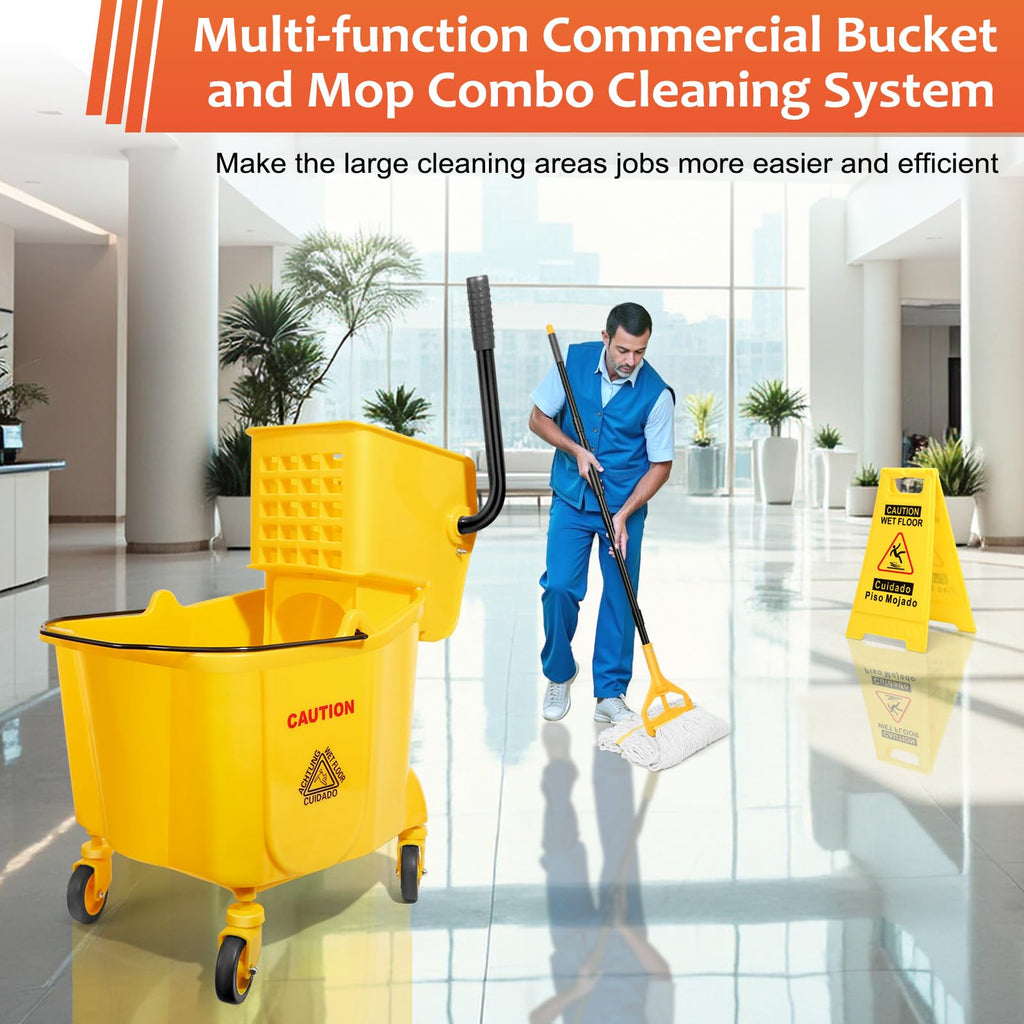 35 Qt Mop Bucket with Side Press Wringer on Wheels S915225