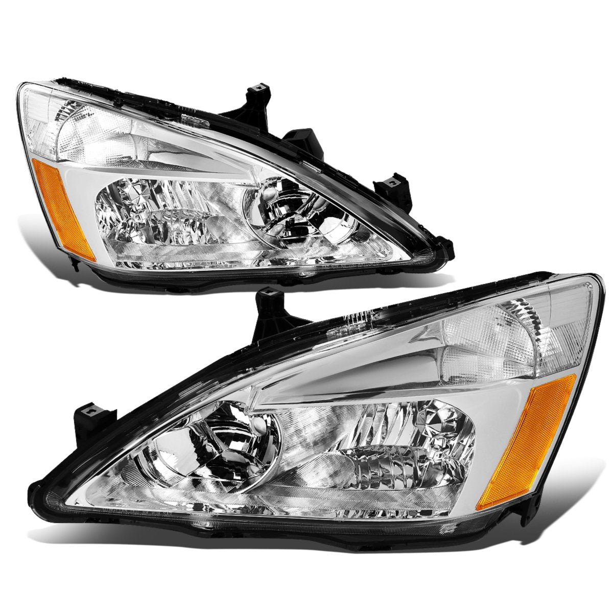 Headlights Assembly Compatible with 2003-2007 Honda Accord, Driver and Passenger Side Halogen Headlamps, Chrome Housing Amber Corner J51805