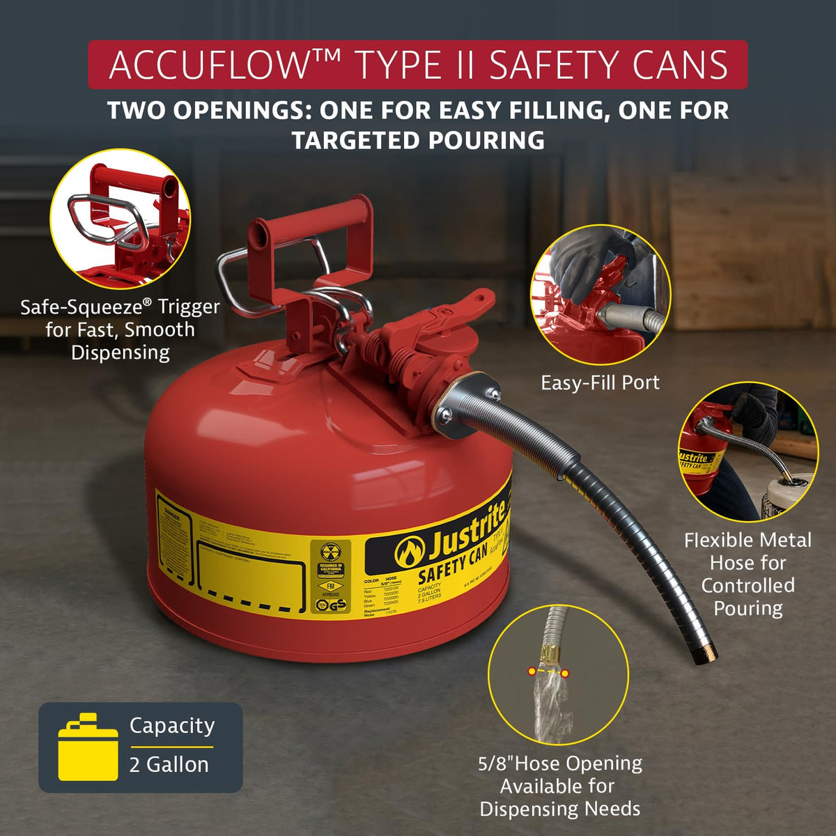 Red Galvanized Steel Gasoline Safety Can L1569