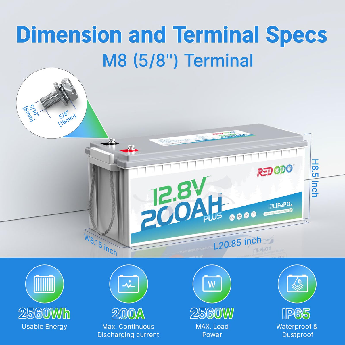 12V 200Ah LiFePO4 Battery D61876