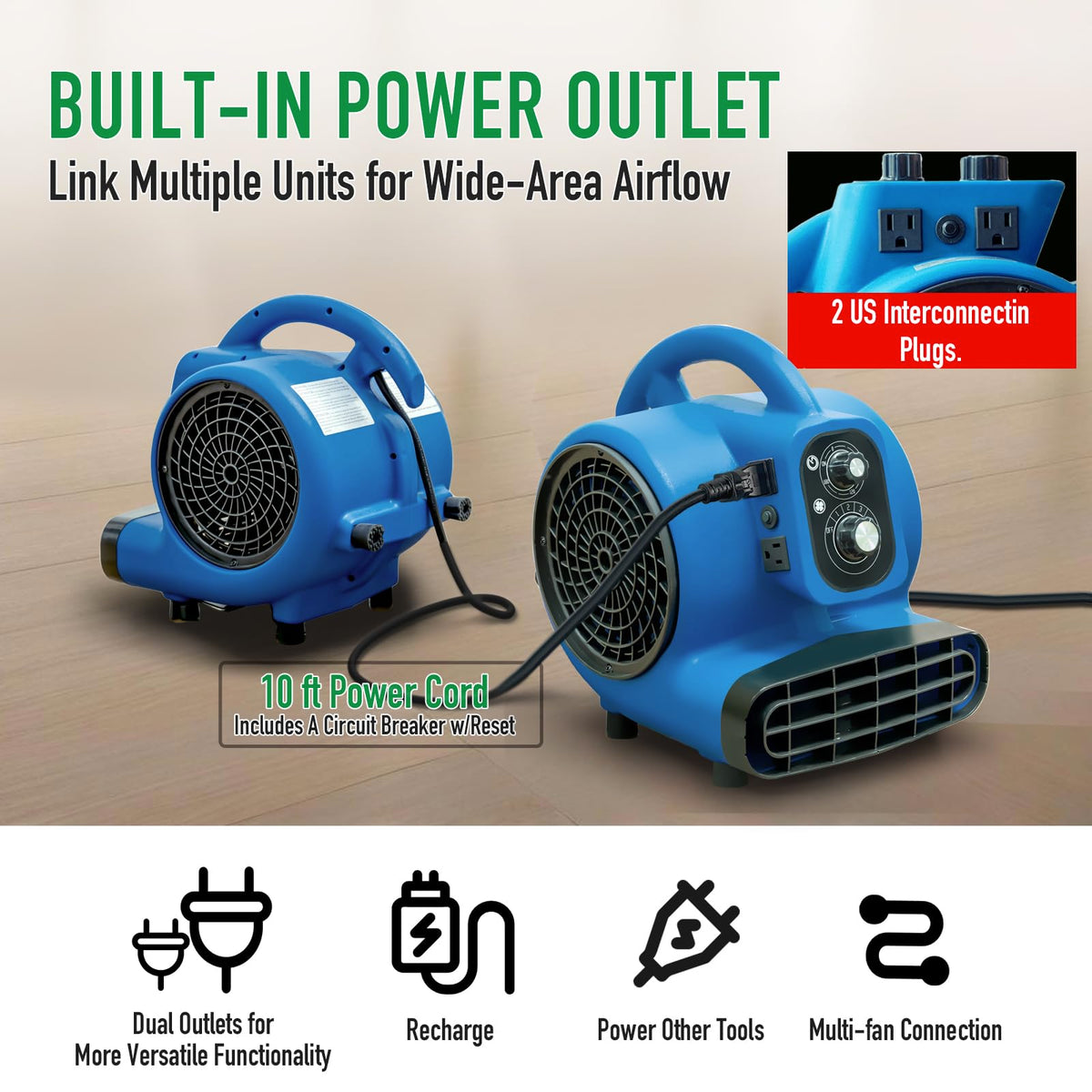1/4 HP 1000 CFM Portable Floor Blower Fan T726